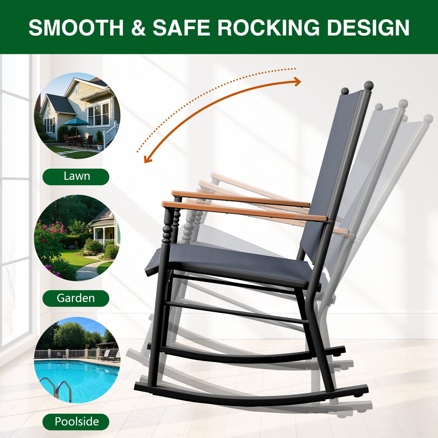 Walsunny Outdoor Metal Rocking Chairs Patio Seating Bistro Rocker for Porch Backyard Lawn Garden