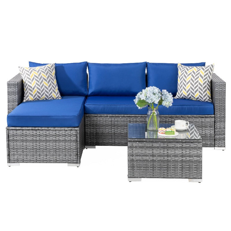 Walsunny 3 Pieces Outdoor Sectional Sofa Set With Silver Wicker & Chaise#color_royal-blue