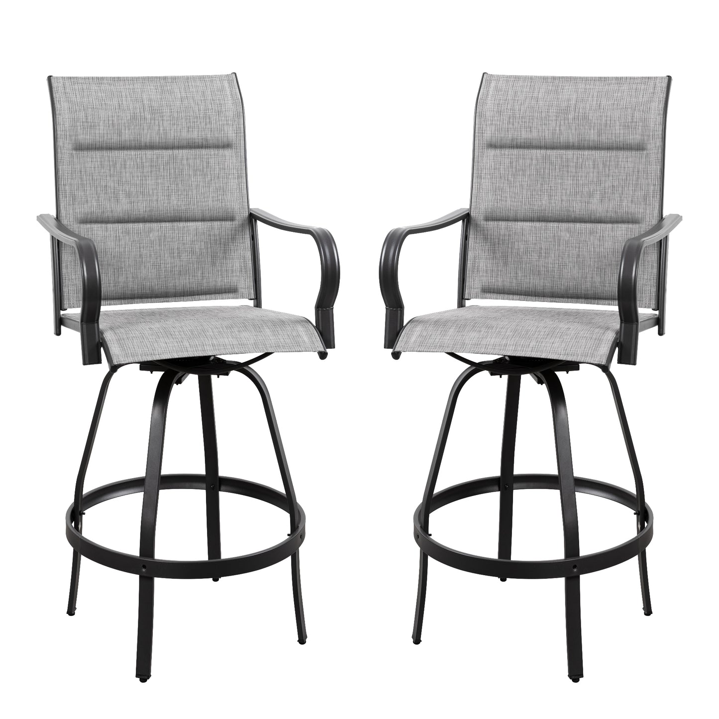 Walsunny 2 Piece Patio Swivel Bar Chairs, All Weather Metal Textile High Swivel Bar Stools Chairs, Outdoor High Top Bistro Set for Backyard, Lawn Garden, Balcony, Taupe