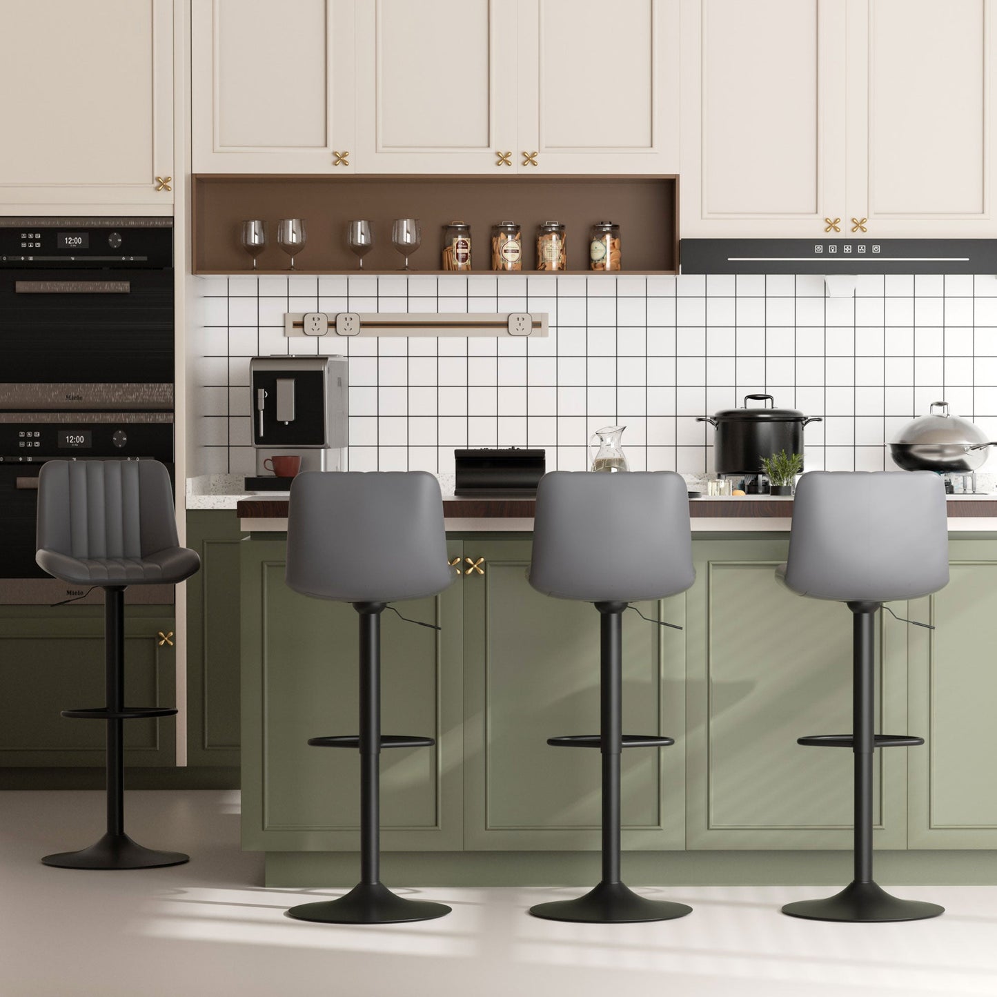 Walsunny Bar Stools Set of 2,Adjustable Leather Counter Height with High Backrest,Bar Chairs for Kitchen Island Dining,Room Bar