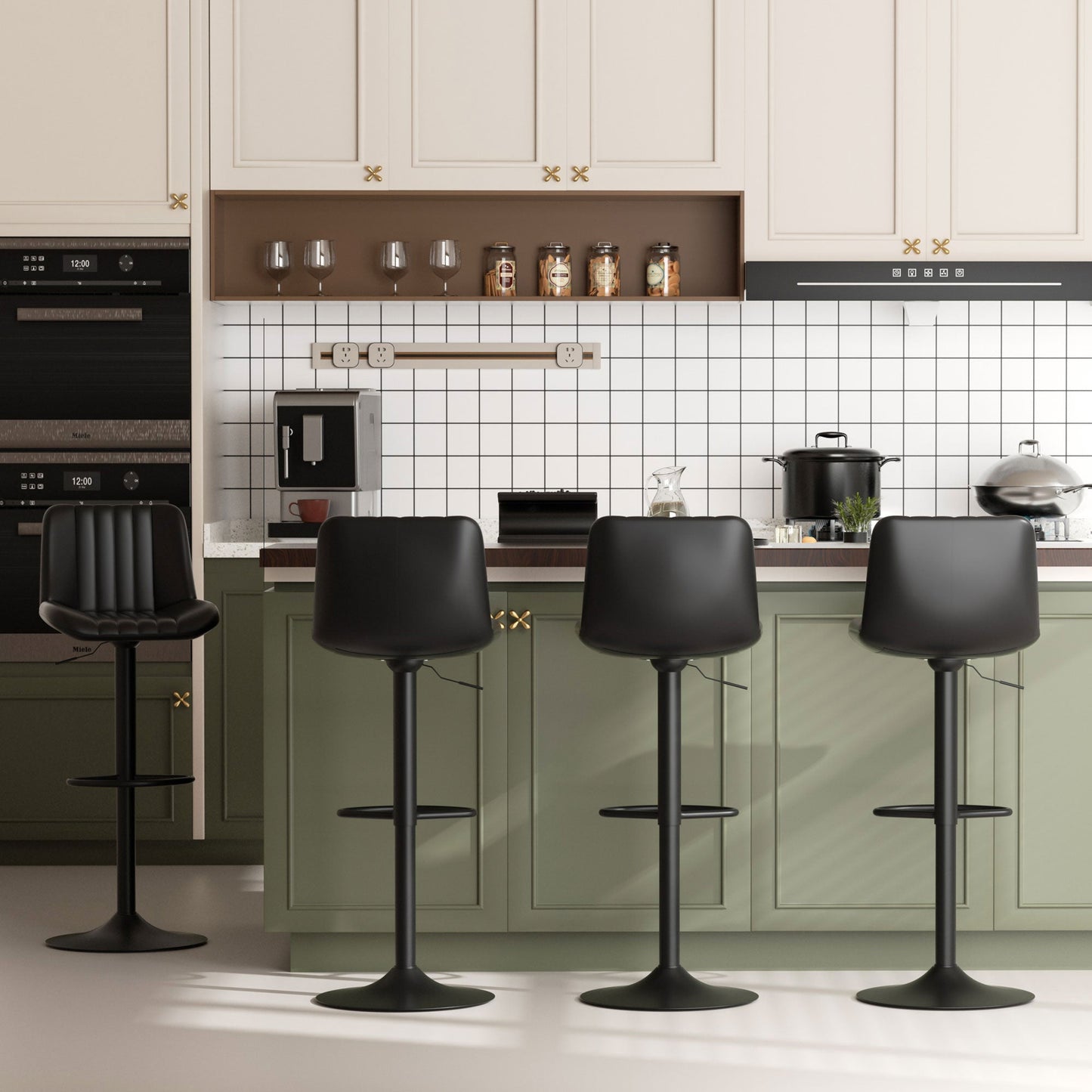 Walsunny Bar Stools Set of 2,Adjustable Leather Counter Height with High Backrest,Bar Chairs for Kitchen Island Dining,Room Bar