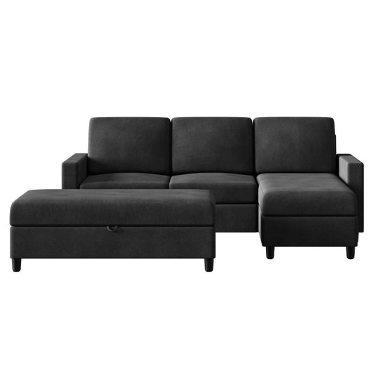Walsunny Sectional Sofa With Long Storage Ottoman For Small Apartment#color_black