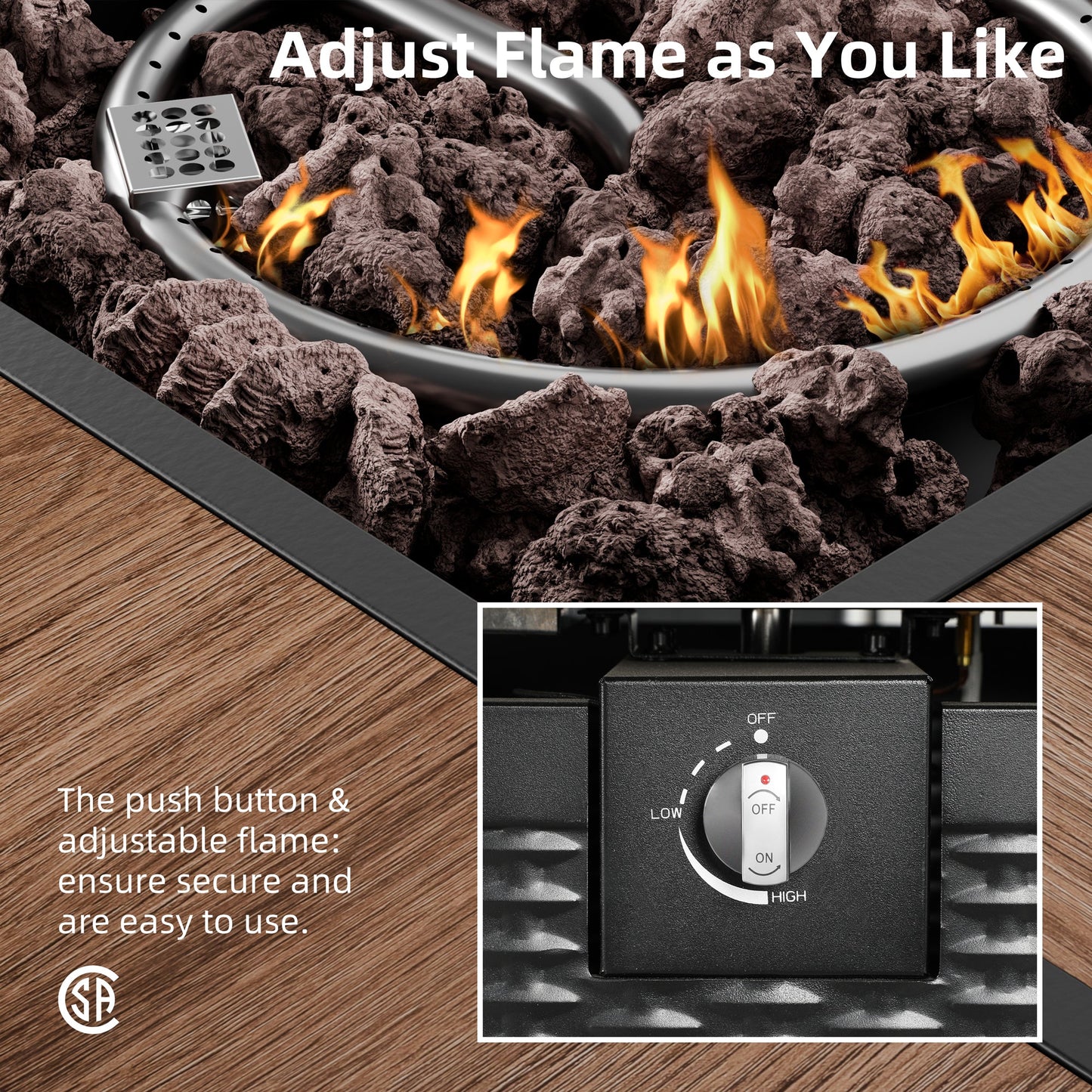 Walsunny 28" Propane Gas Fire Pit Table 50,000 BTU Square Outdoor Wicker