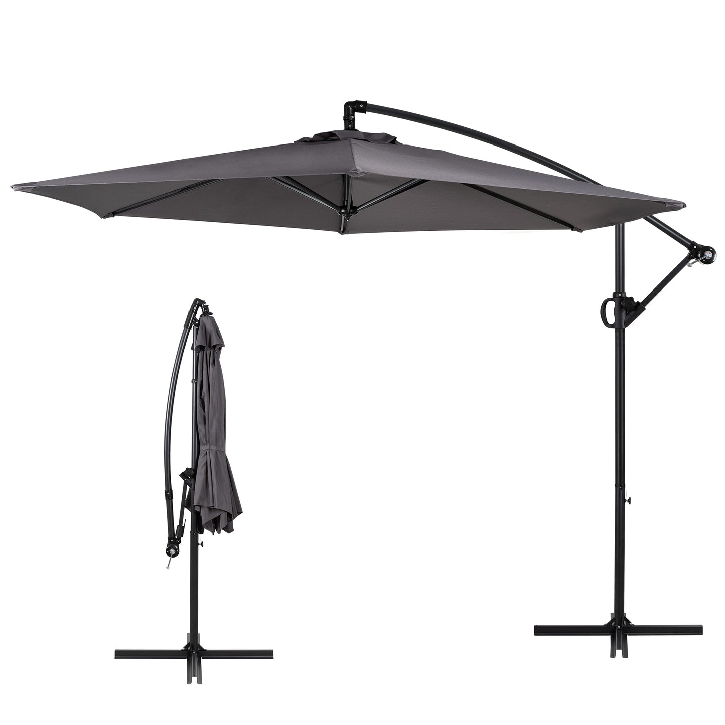 Walsunny 9FT Patio Offset Umbrella Easy Tilt Adjustment,Crank and Cross Base, Outdoor Cantilever Hanging Umbrella with 6 Ribs