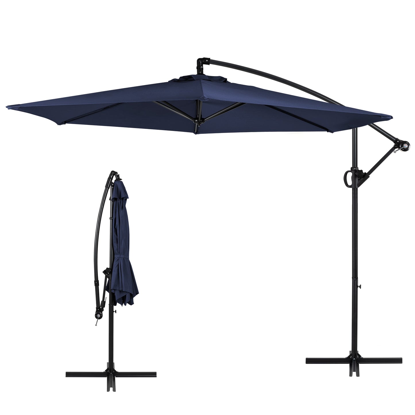 Walsunny 9FT Patio Offset Umbrella Easy Tilt Adjustment,Crank and Cross Base, Outdoor Cantilever Hanging Umbrella with 6 Ribs