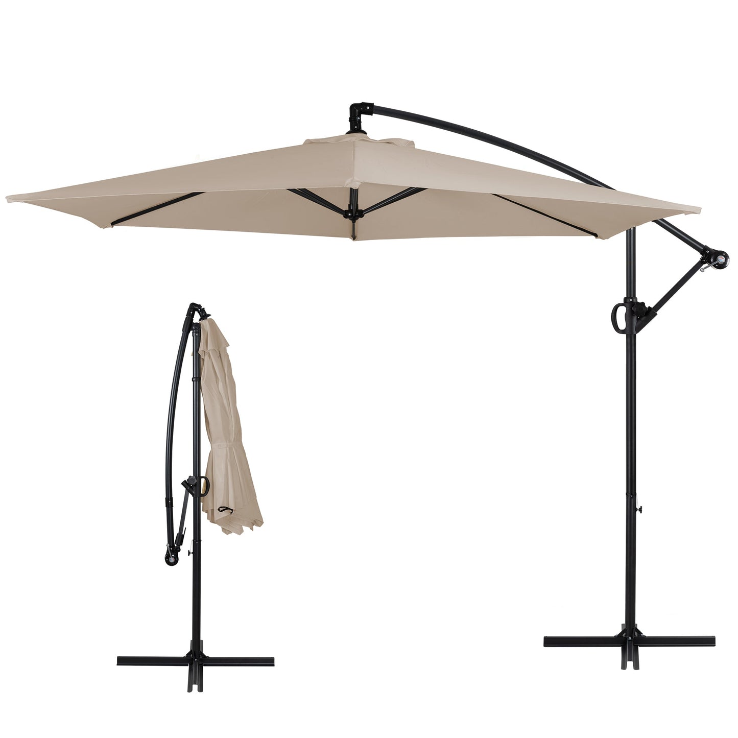 Walsunny 9FT Patio Offset Umbrella Easy Tilt Adjustment,Crank and Cross Base, Outdoor Cantilever Hanging Umbrella with 6 Ribs
