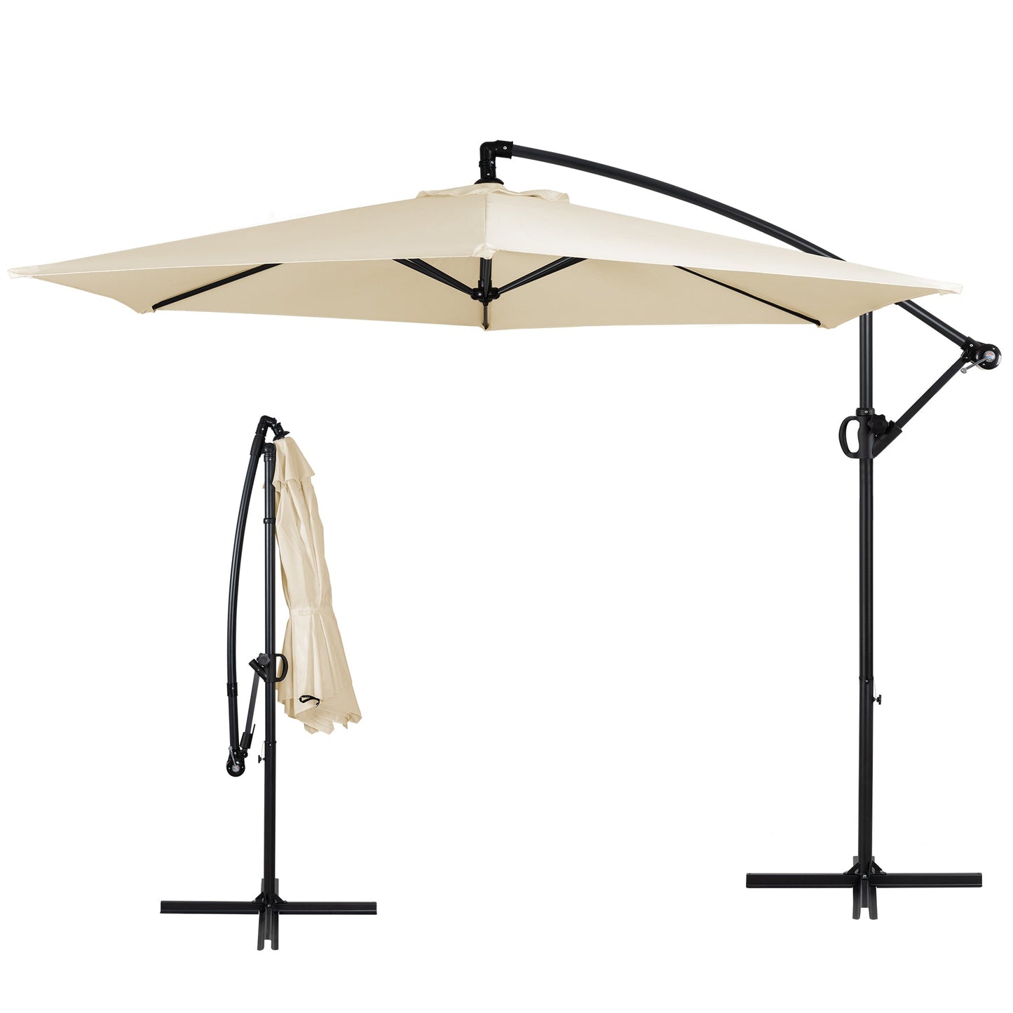 Walsunny 9FT Patio Offset Umbrella Easy Tilt Adjustment,Crank and Cross Base, Outdoor Cantilever Hanging Umbrella with 6 Ribs
