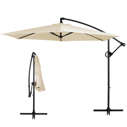 Walsunny 9FT Patio Offset Umbrella Easy Tilt Adjustment,Crank and Cross Base, Outdoor Cantilever Hanging Umbrella with 6 Ribs