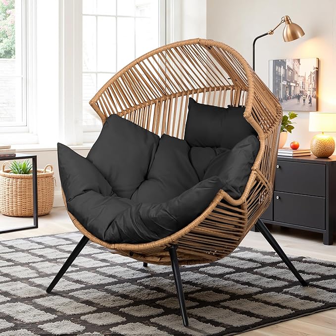 Walsunny Egg Chair Outdoor Patio Chair,Oversized Lounger Chair with Cushion Egg Basket Chair for Indoor Outside Balcony Backyard