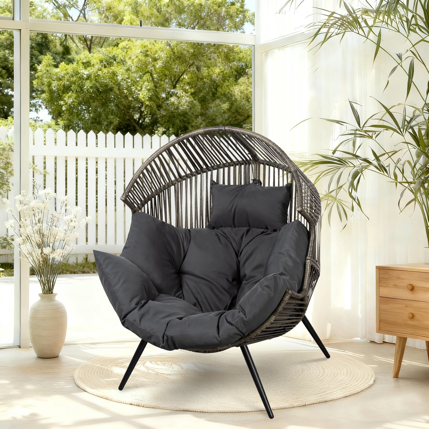 Walsunny Egg Chair Outdoor Patio Chair,Oversized Lounger Chair with Cushion Egg Basket Chair for Indoor Outside Balcony Backyard