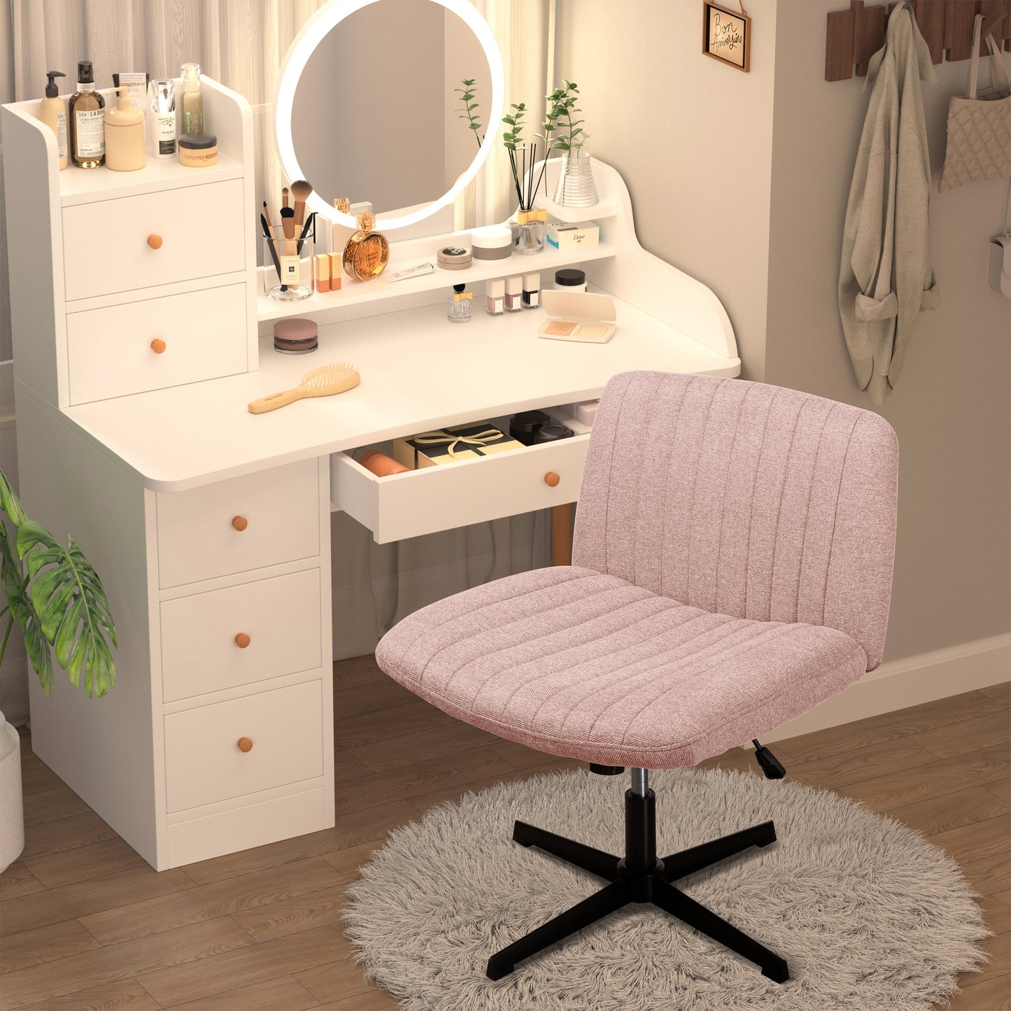 Walsunny Cross Legged Office Chair Armless Wide Chair
