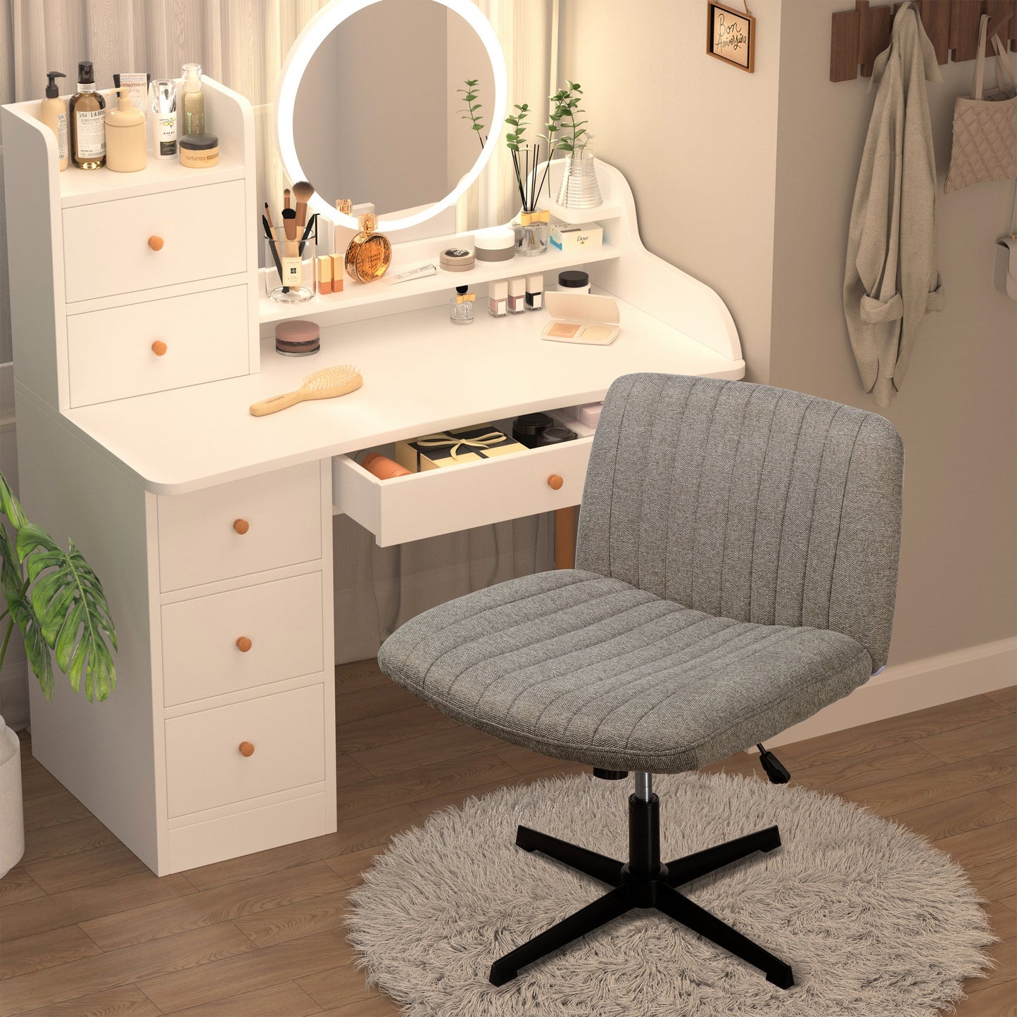 Walsunny Cross Legged Office Chair Armless Wide Chair