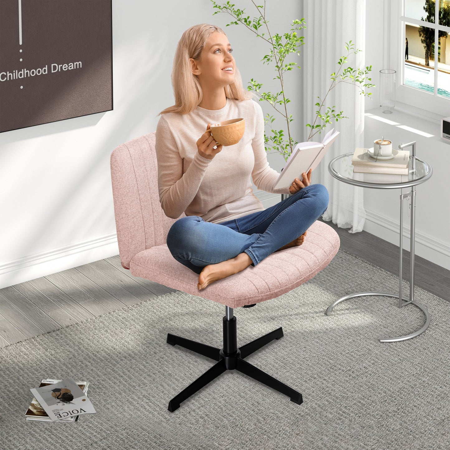 Walsunny Cross Legged Office Chair Armless Wide Chair