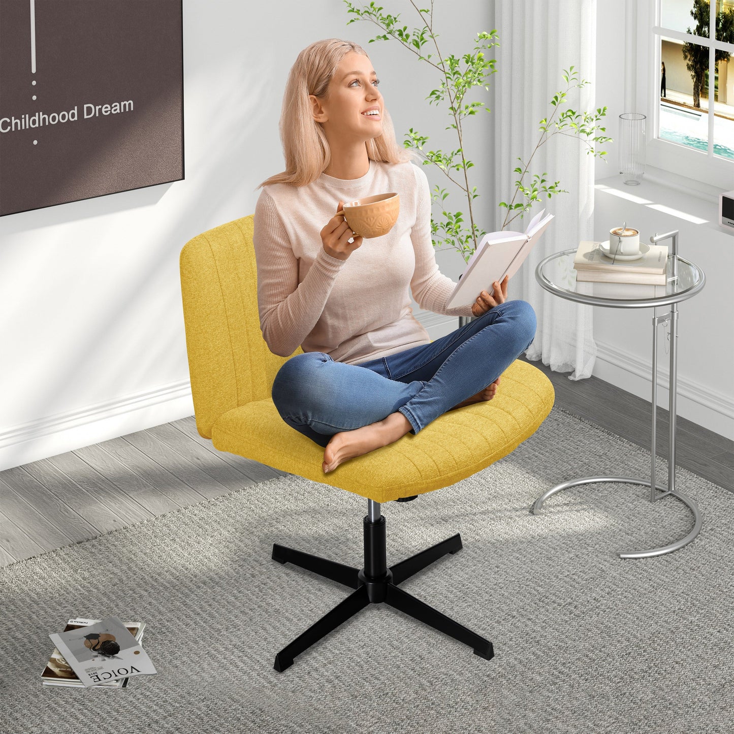 Walsunny Cross Legged Office Chair Armless Wide Chair