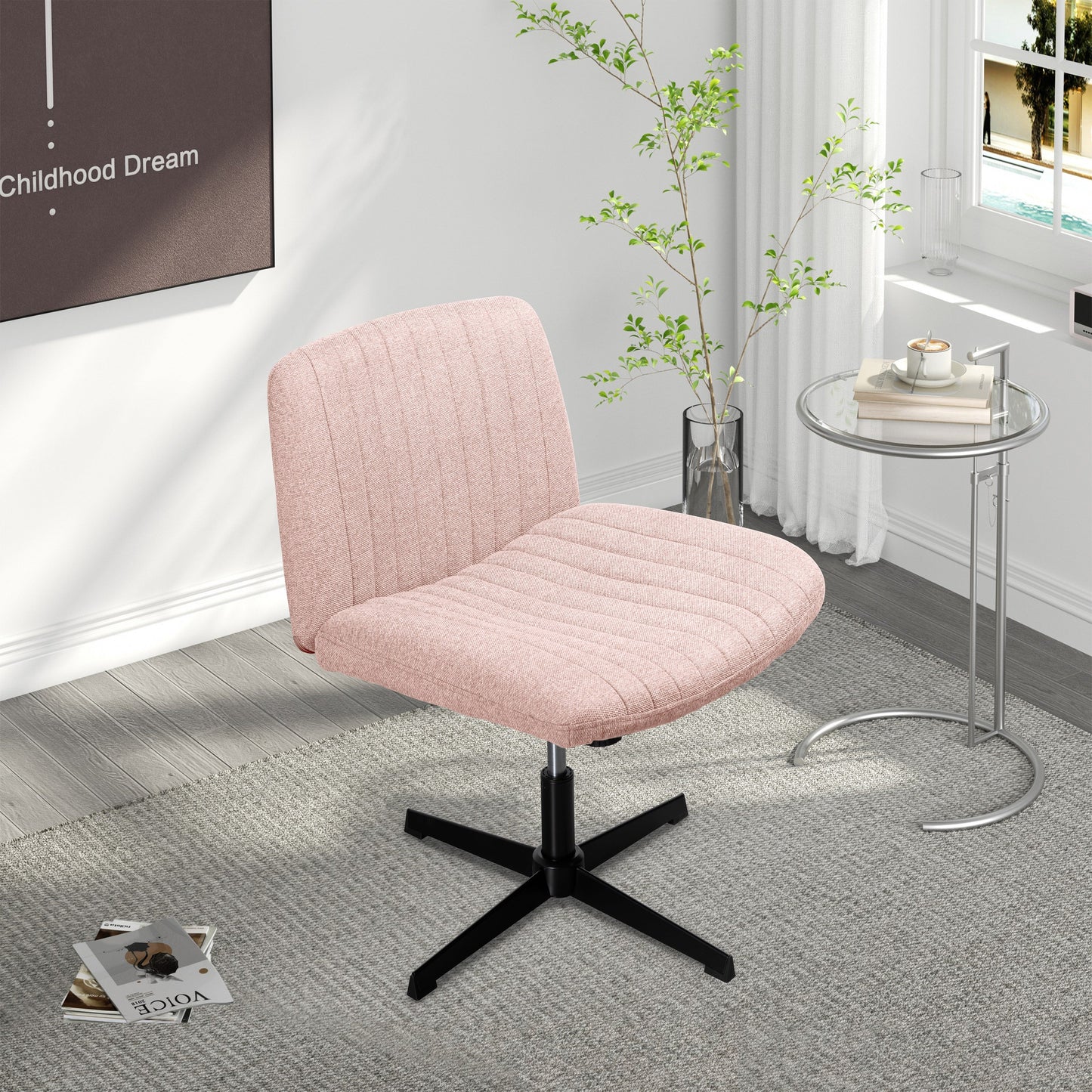 Walsunny Cross Legged Office Chair Armless Wide Chair
