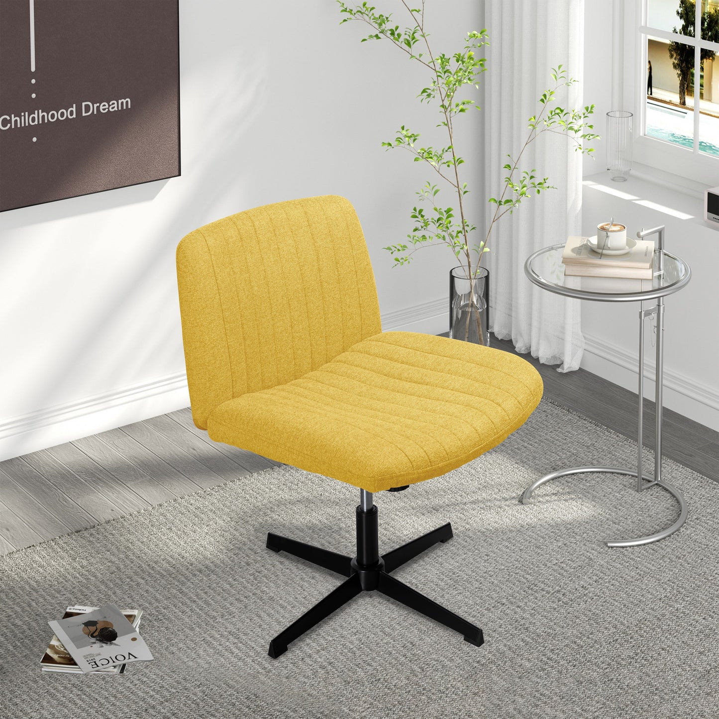 Walsunny Cross Legged Office Chair Armless Wide Chair