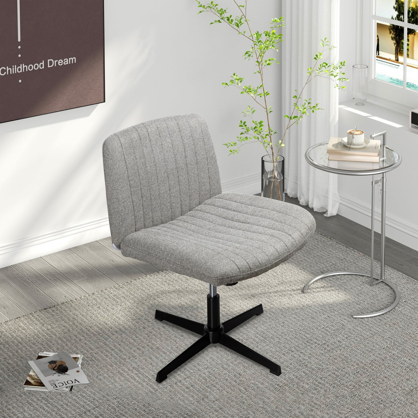 Walsunny Cross Legged Office Chair Armless Wide Chair