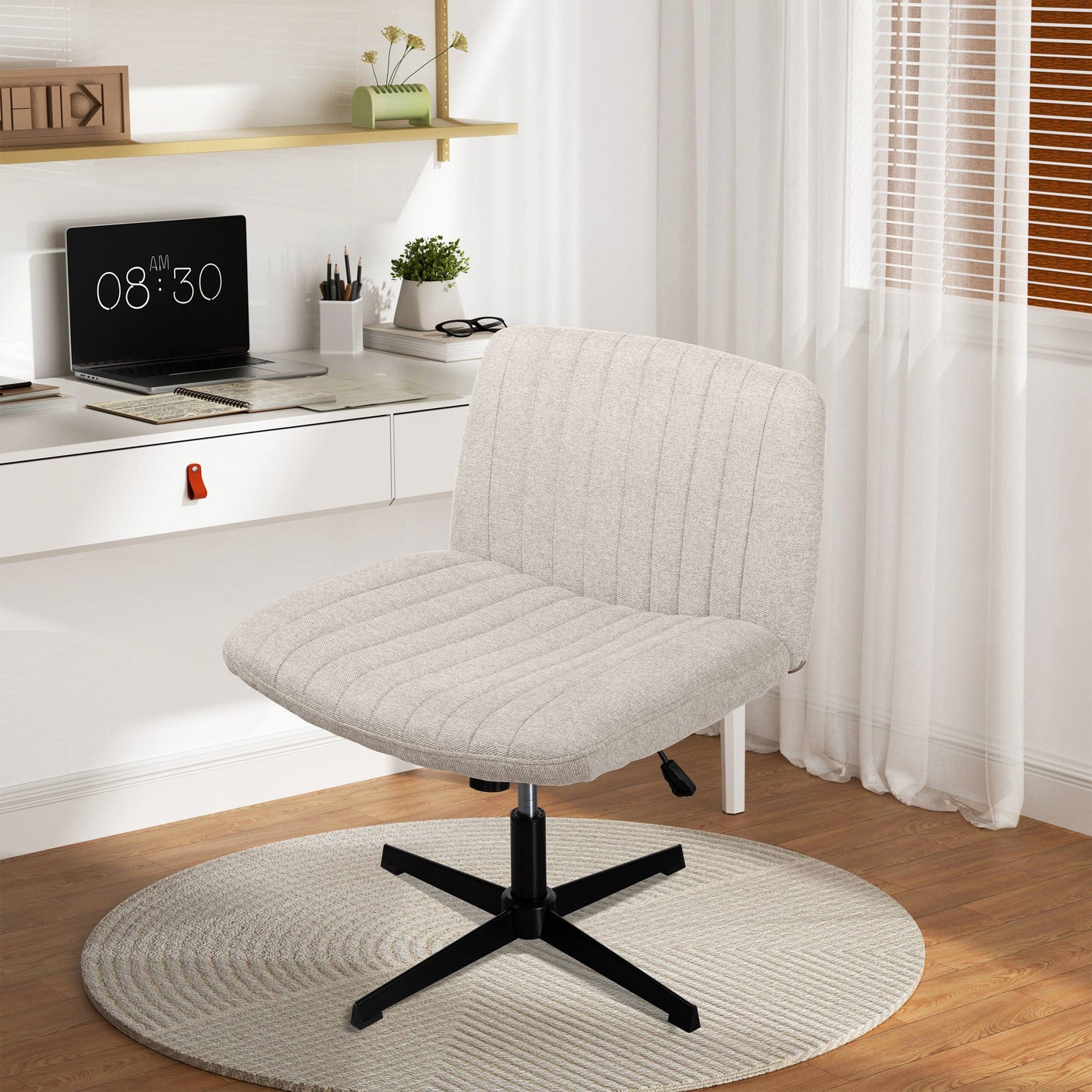 Walsunny Cross Legged Office Chair Armless Wide Chair