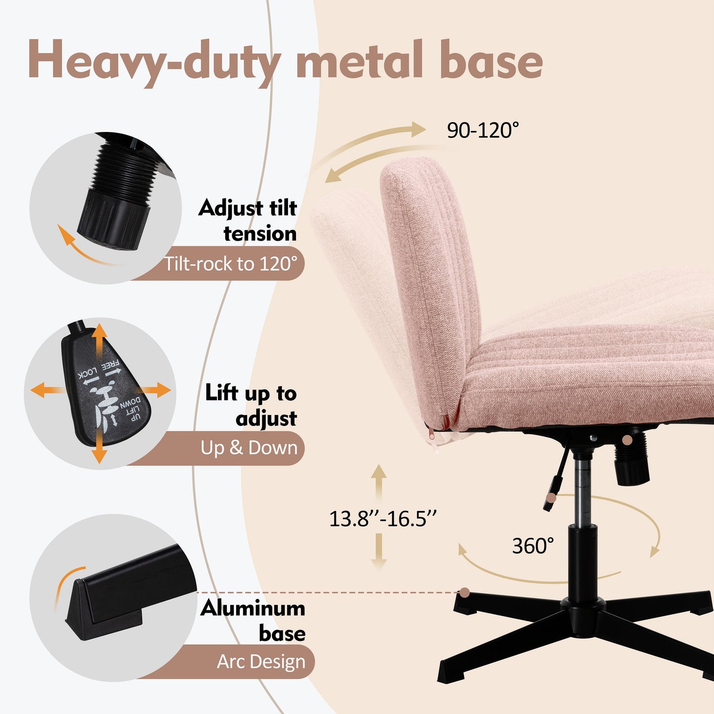Walsunny Cross Legged Office Chair Armless Wide Chair