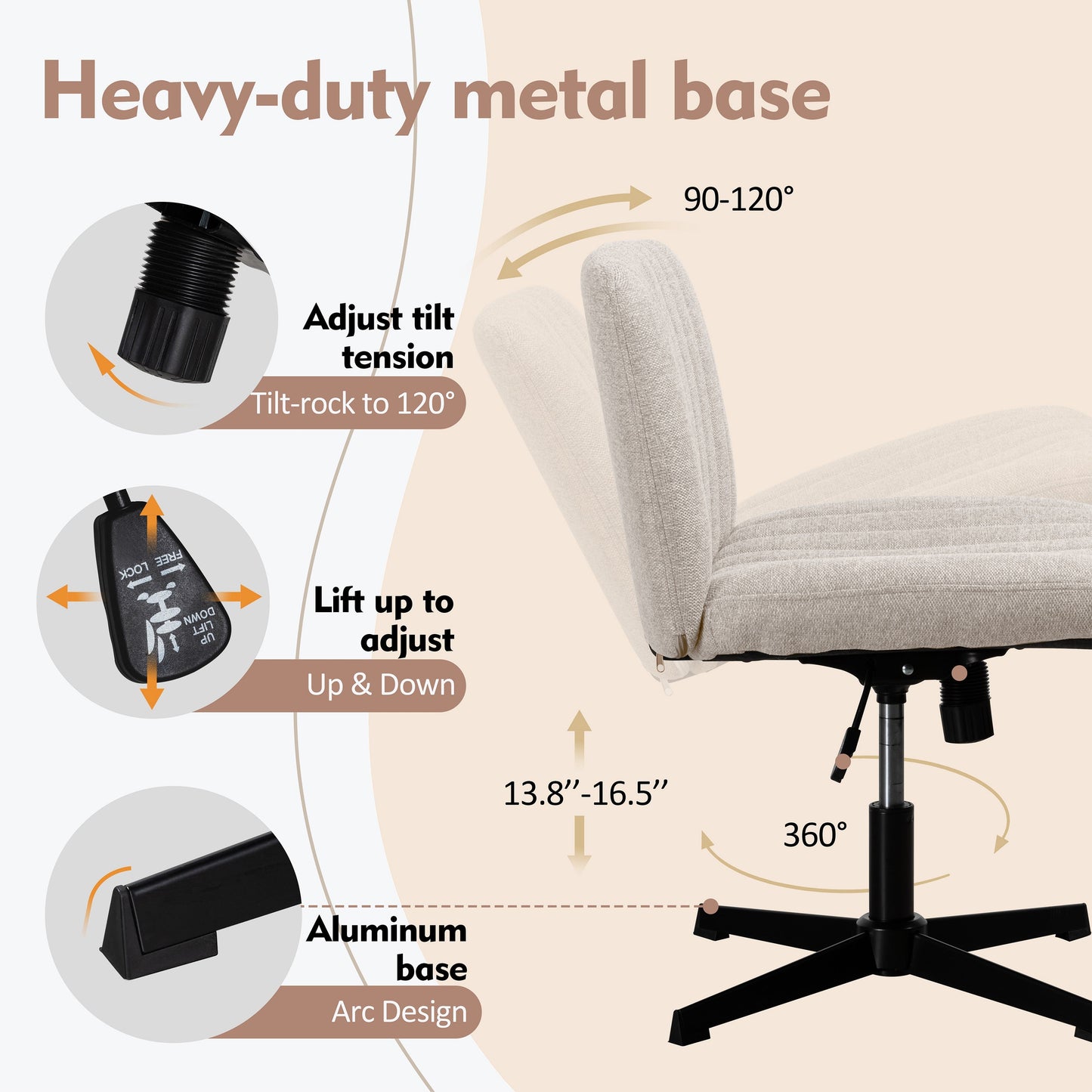 Walsunny Cross Legged Office Chair Armless Wide Chair