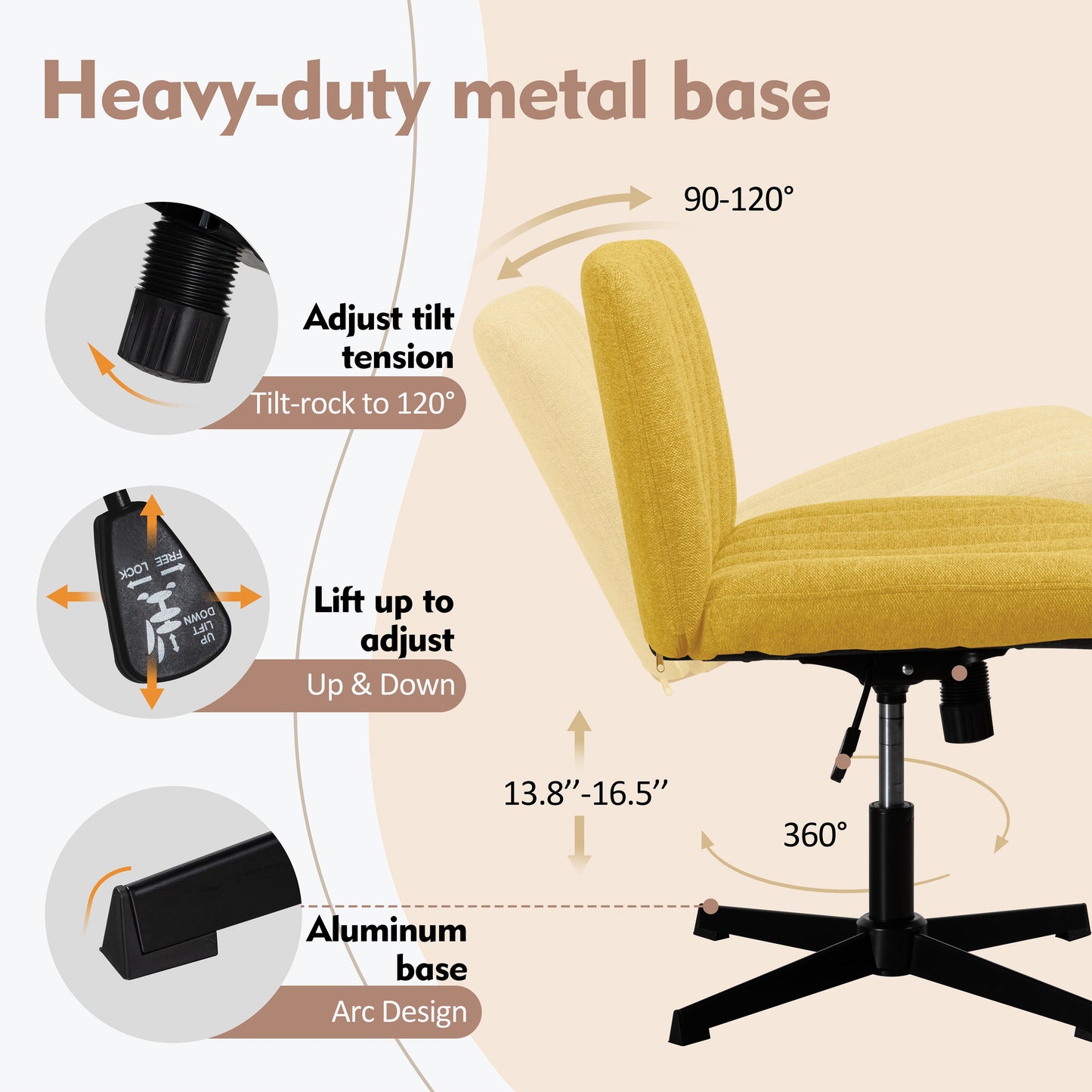 Walsunny Cross Legged Office Chair Armless Wide Chair