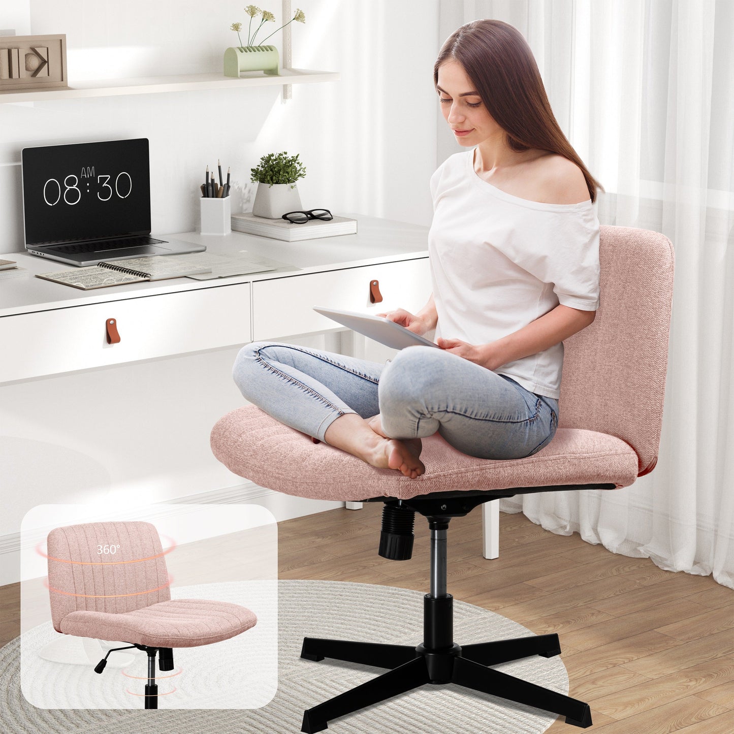 Walsunny Cross Legged Office Chair Armless Wide Chair