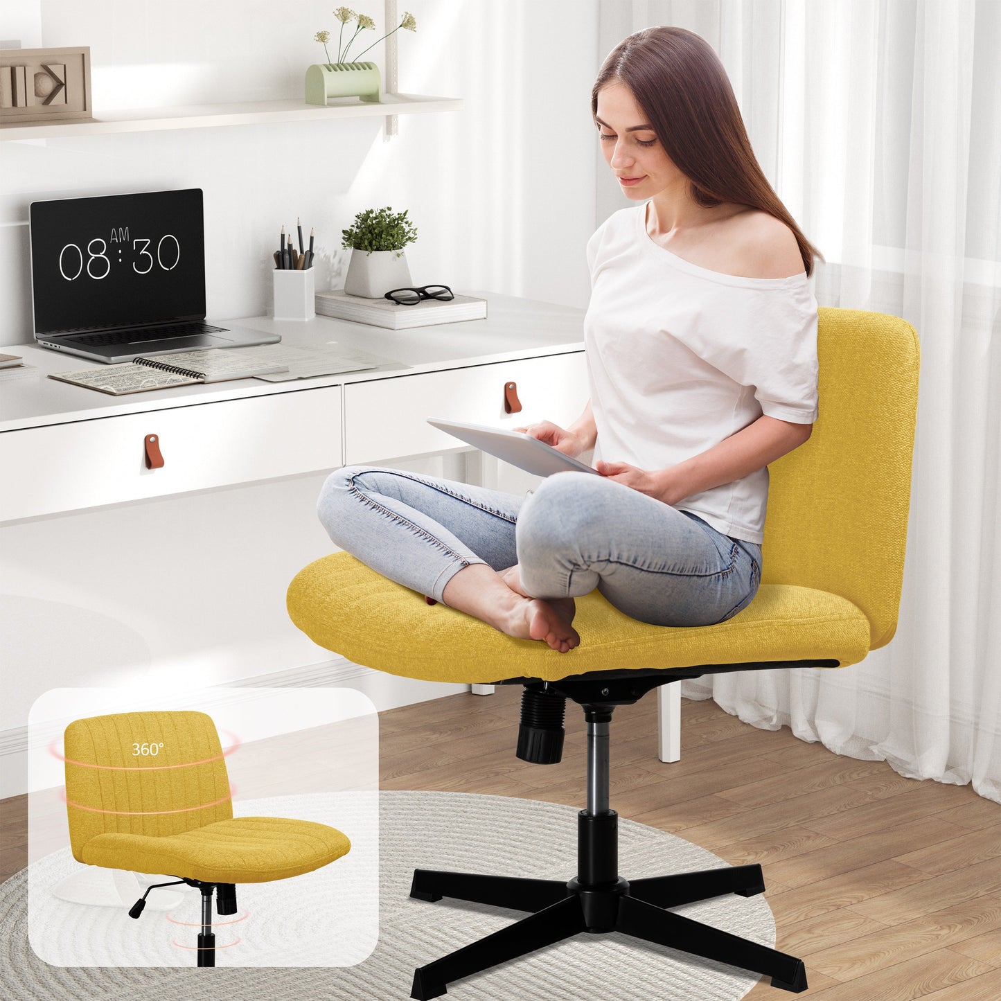 Walsunny Cross Legged Office Chair Armless Wide Chair