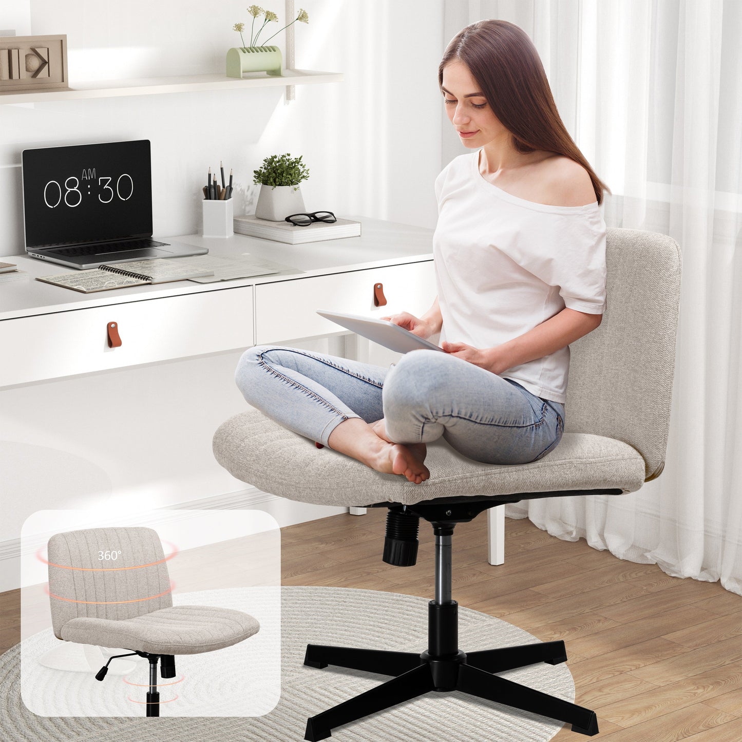Walsunny Cross Legged Office Chair Armless Wide Chair