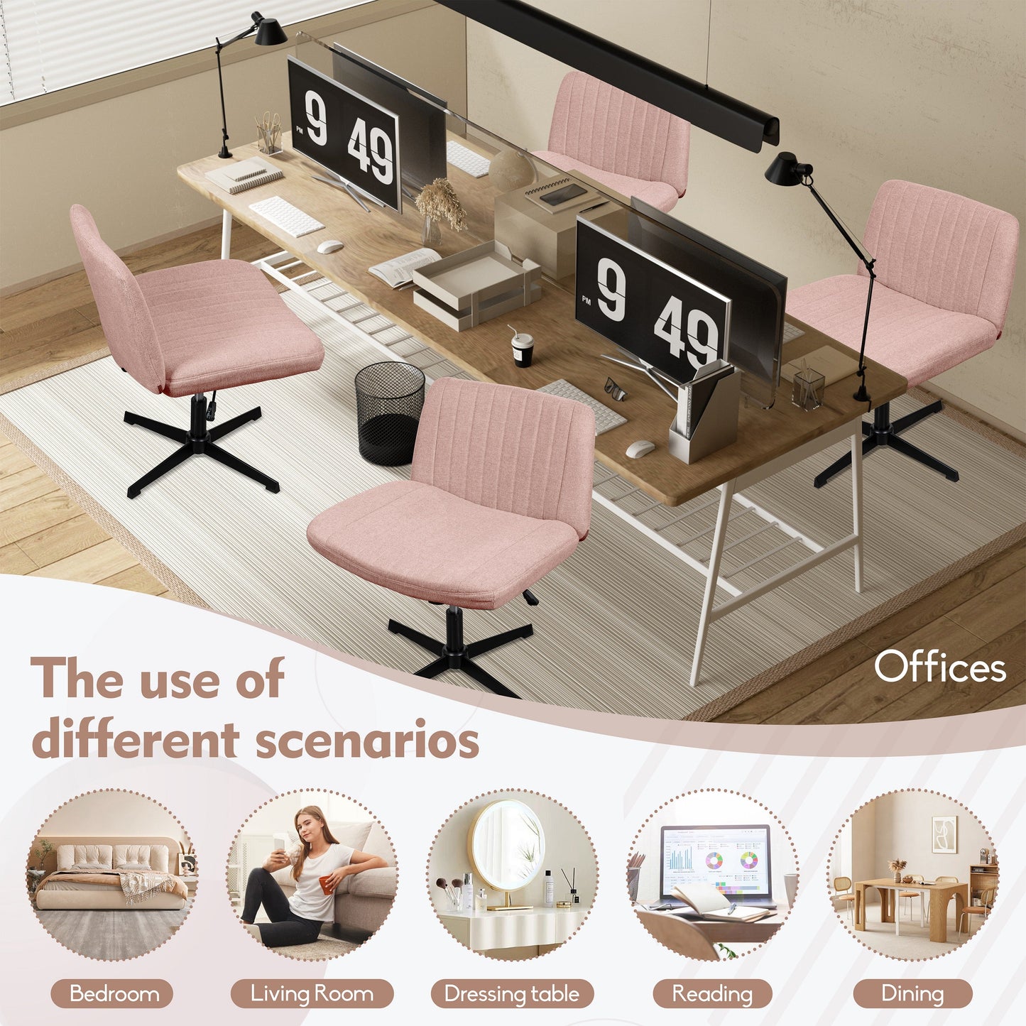 Walsunny Cross Legged Office Chair Armless Wide Chair