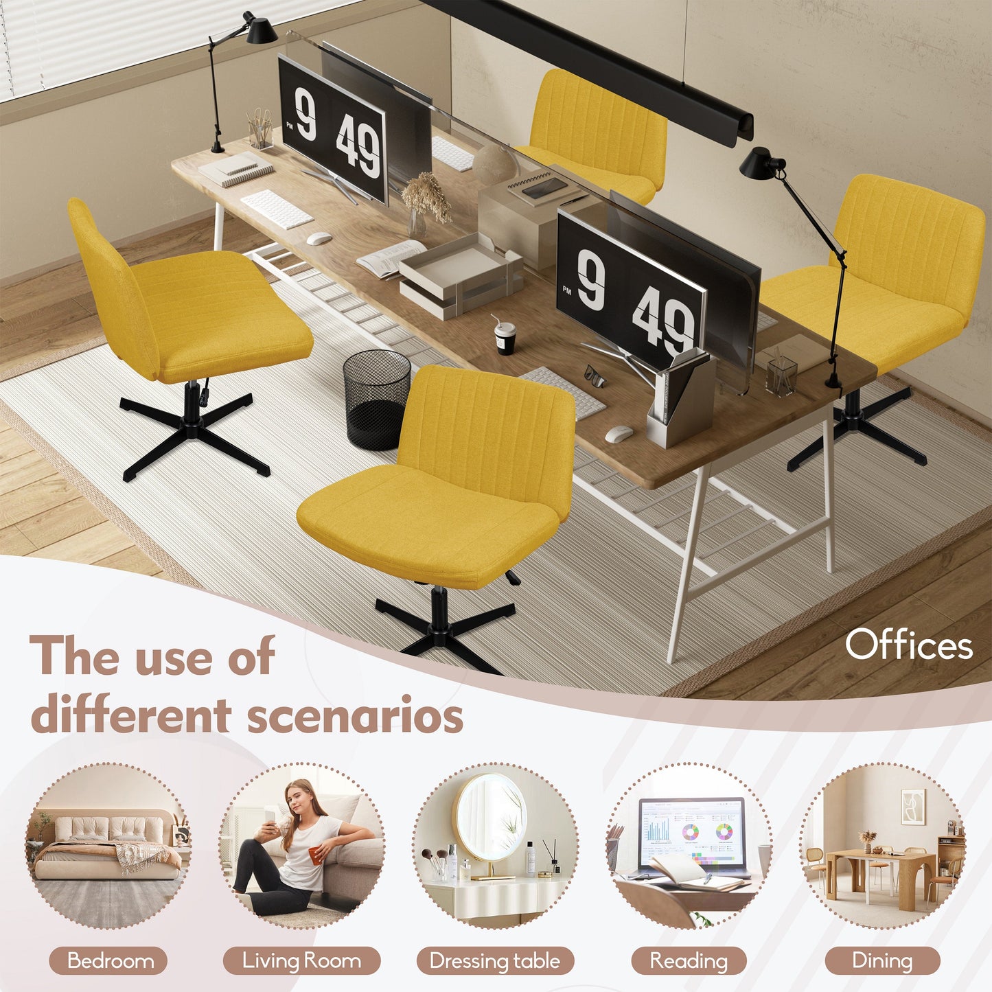 Walsunny Cross Legged Office Chair Armless Wide Chair