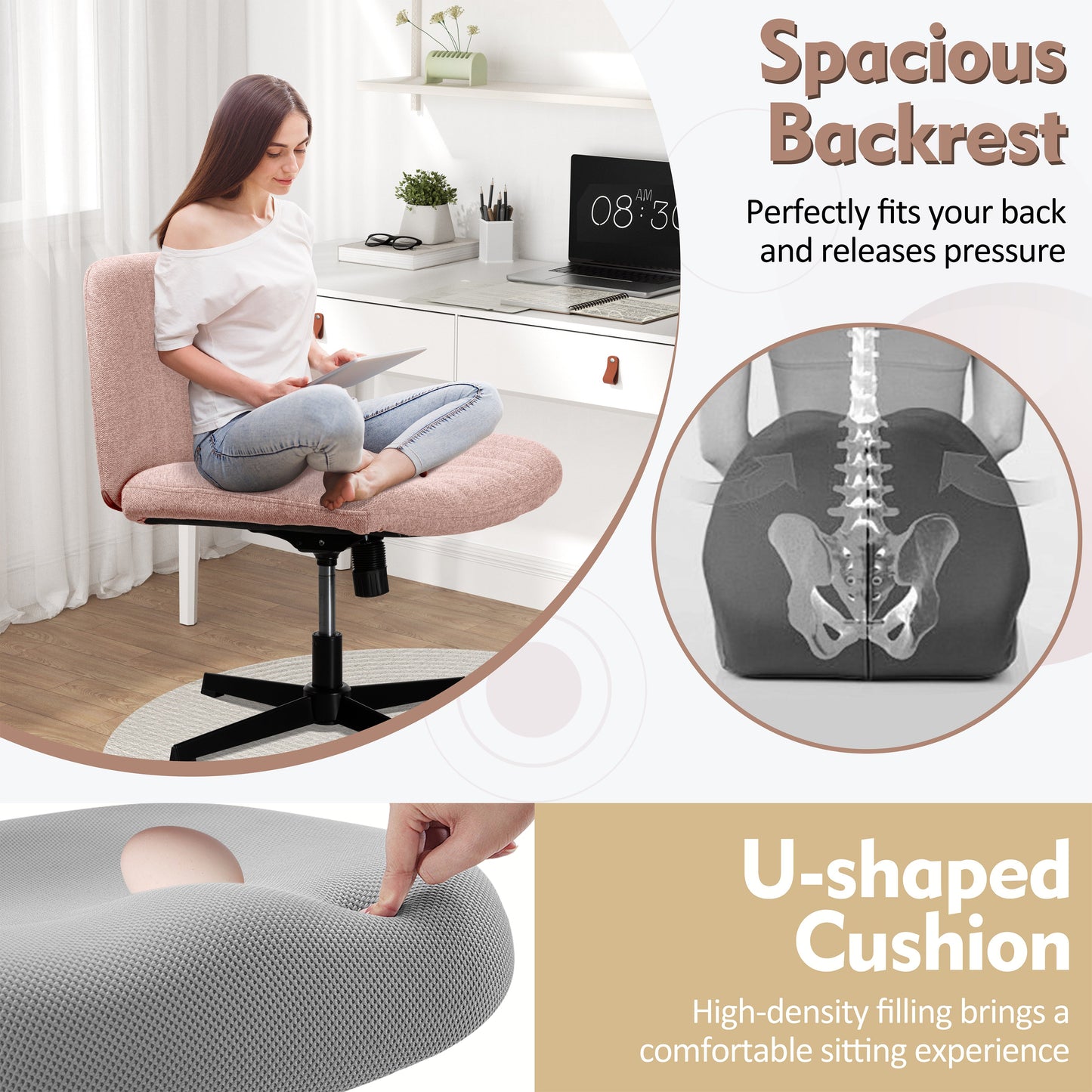 Walsunny Cross Legged Office Chair Armless Wide Chair