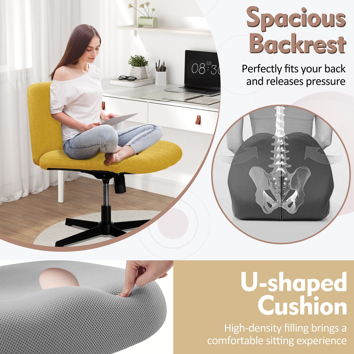 Walsunny Cross Legged Office Chair Armless Wide Chair