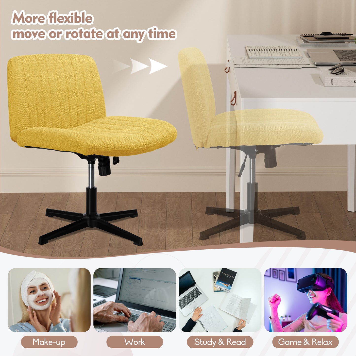 Walsunny Cross Legged Office Chair Armless Wide Chair