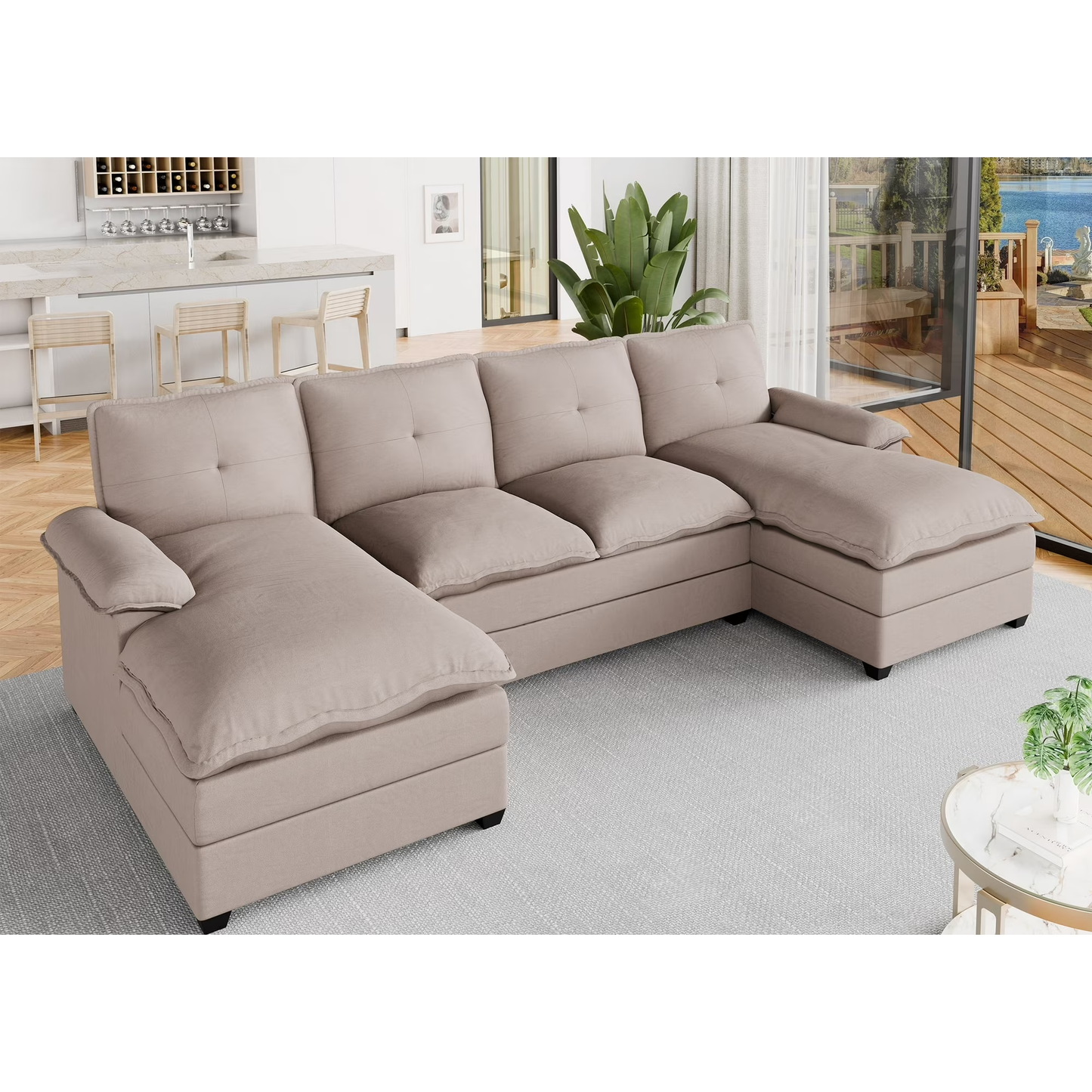 Walsunny Sectional Sofa Couches for Living Room, 4-Seat Cloud Couch Chenille U Shaped Sofa Couch Sleeper Comfy Upholstered Furniture with Double Chaise