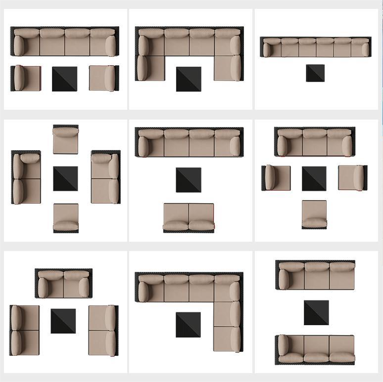 Walsunny Patio Furniture 7 Pieces Outdoor Sectional Sofa Set, Black Wicker#color_khaki