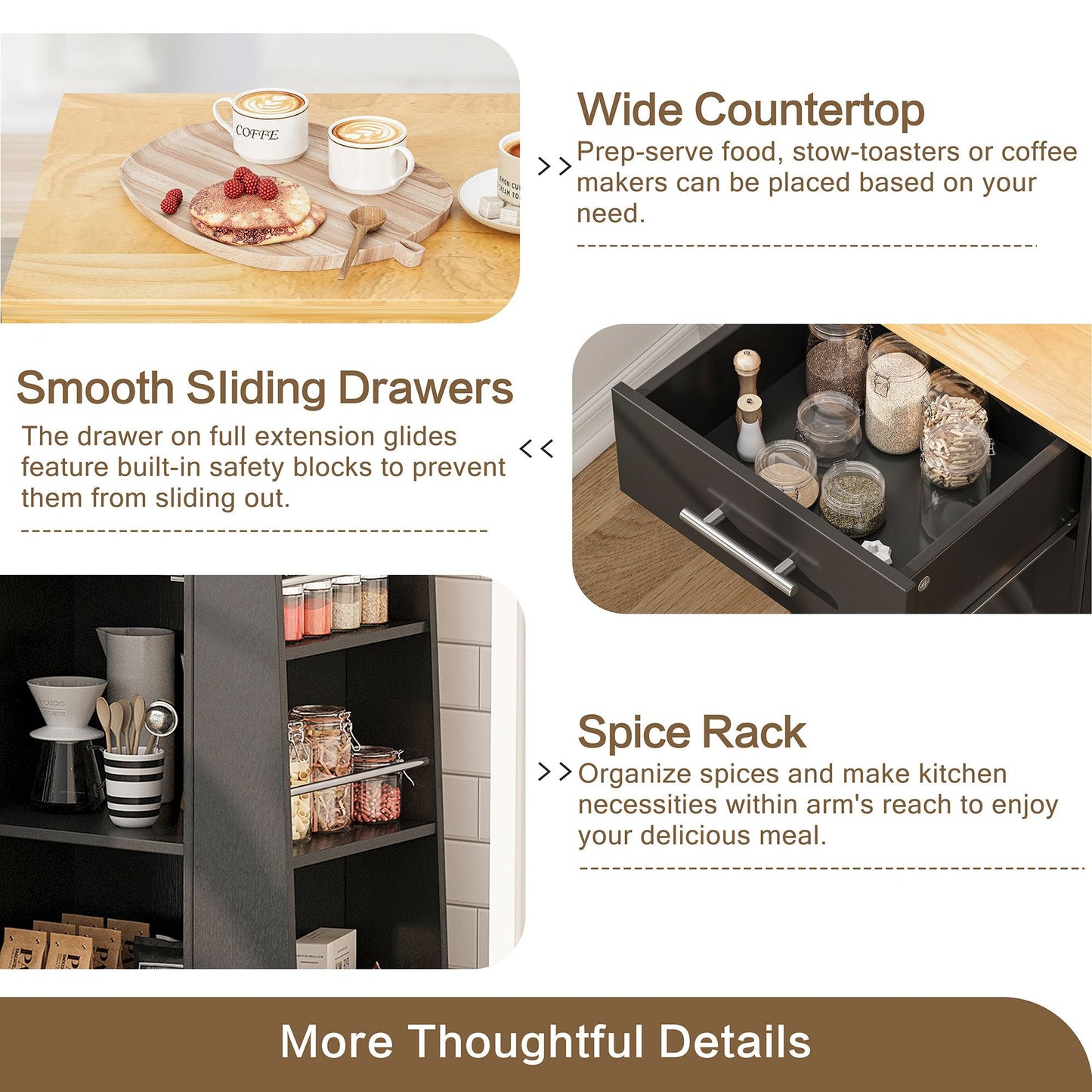 Walsunny Kitchen Island Rolling Cart with Storage Cabinet, Coffee Bar