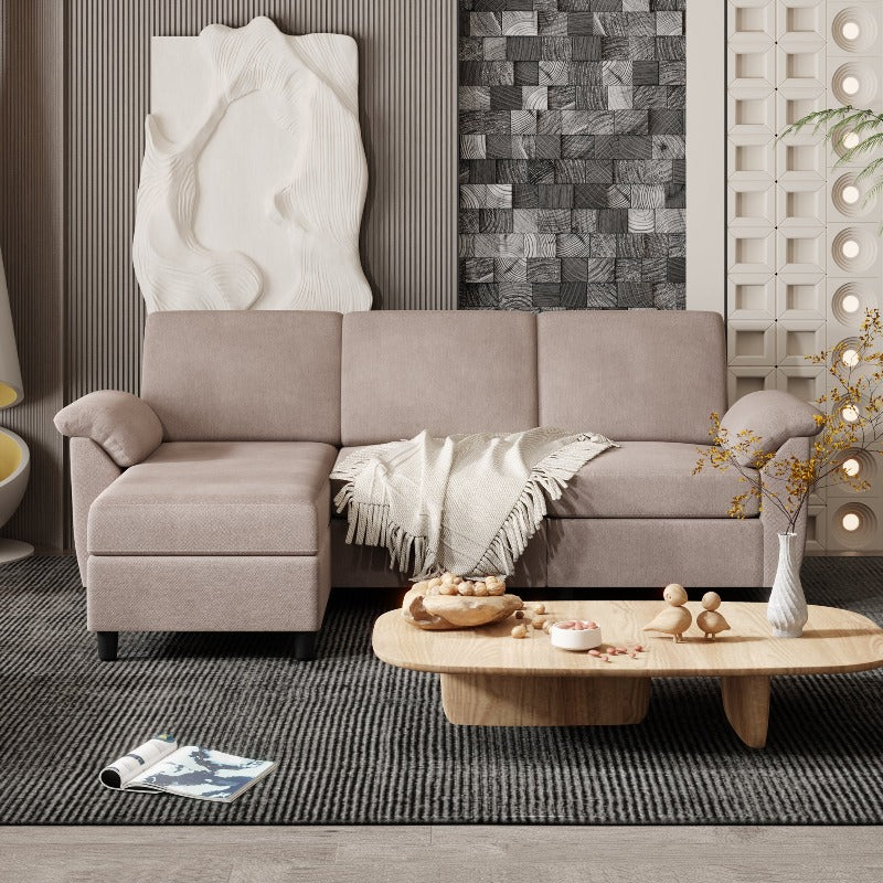 Walsunny 3 Seat L-Shaped Sectional Sofa With Movable Ottoman#color_khaki
