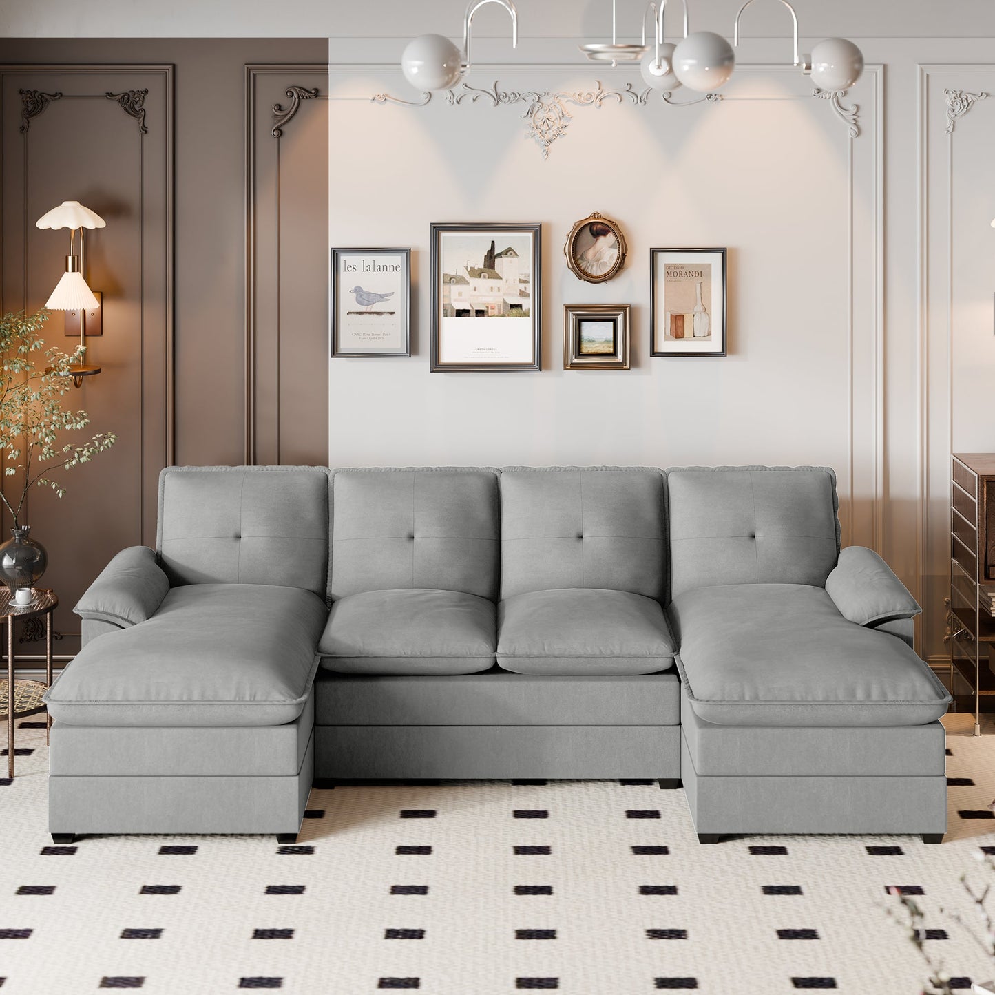 Walsunny 109'' 4-Seat U Shaped Modern Sectional Sofa With Double Chaise for Apartment, Studio, Office