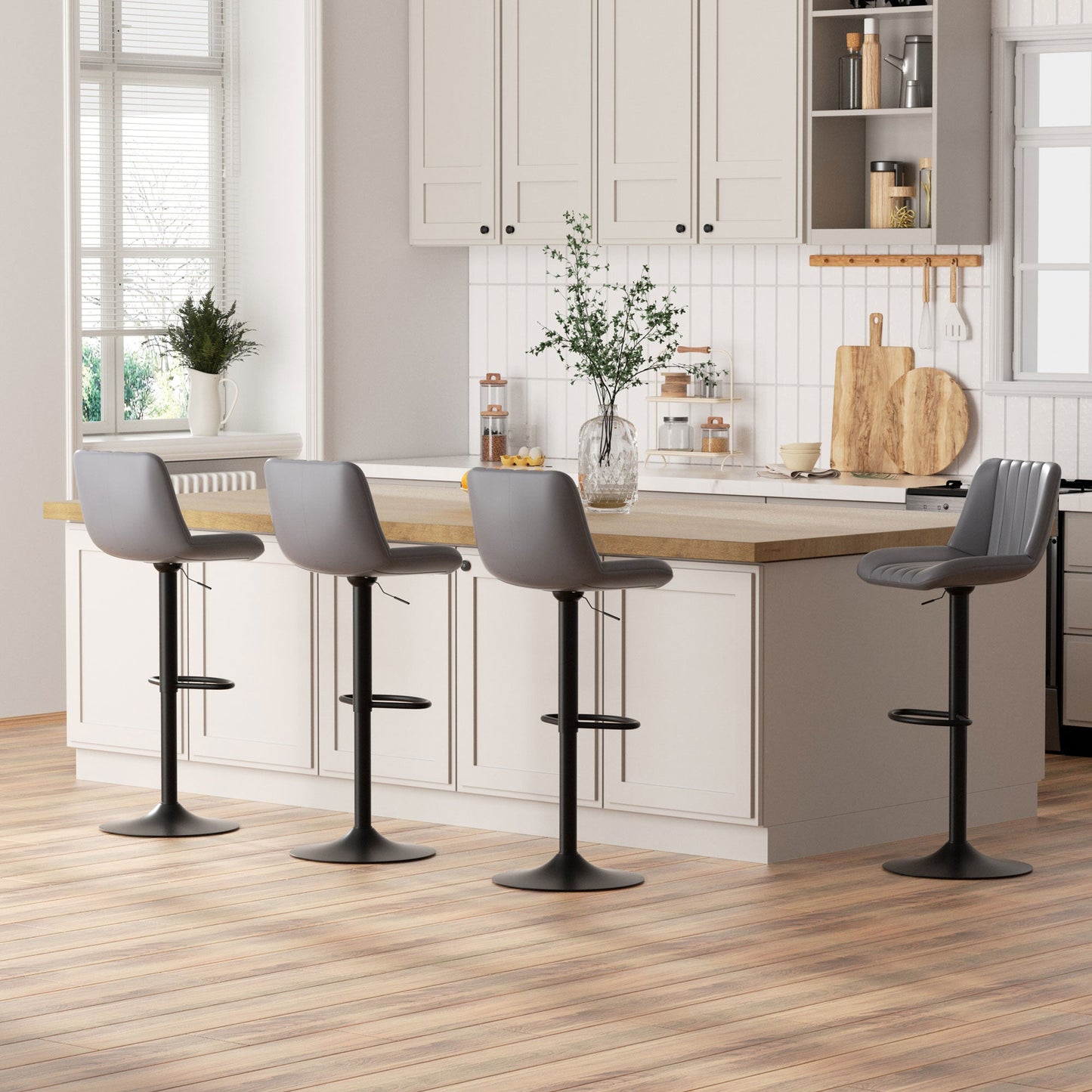 Walsunny Bar Stools Set of 2,Adjustable Leather Counter Height with High Backrest,Bar Chairs for Kitchen Island Dining,Room Bar