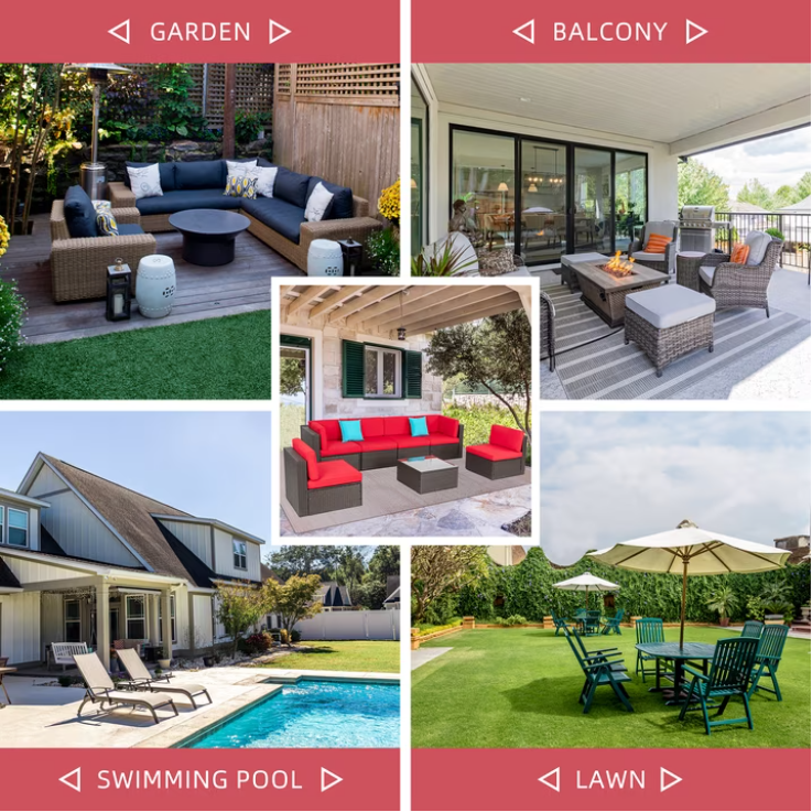 Patio Furniture Set, Walsunny 7 Piece All Weather Outdoor Sectional Sofa, Wicker Patio Conversation Set with Cushions and Tempered Glass Table for Backyard Porch