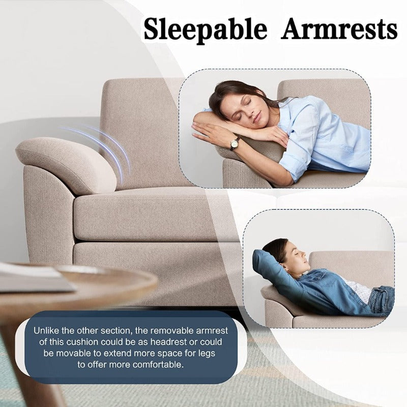 Walsunny 3 Seat L-Shaped Sectional Sofa With Movable Ottoman#color_khaki