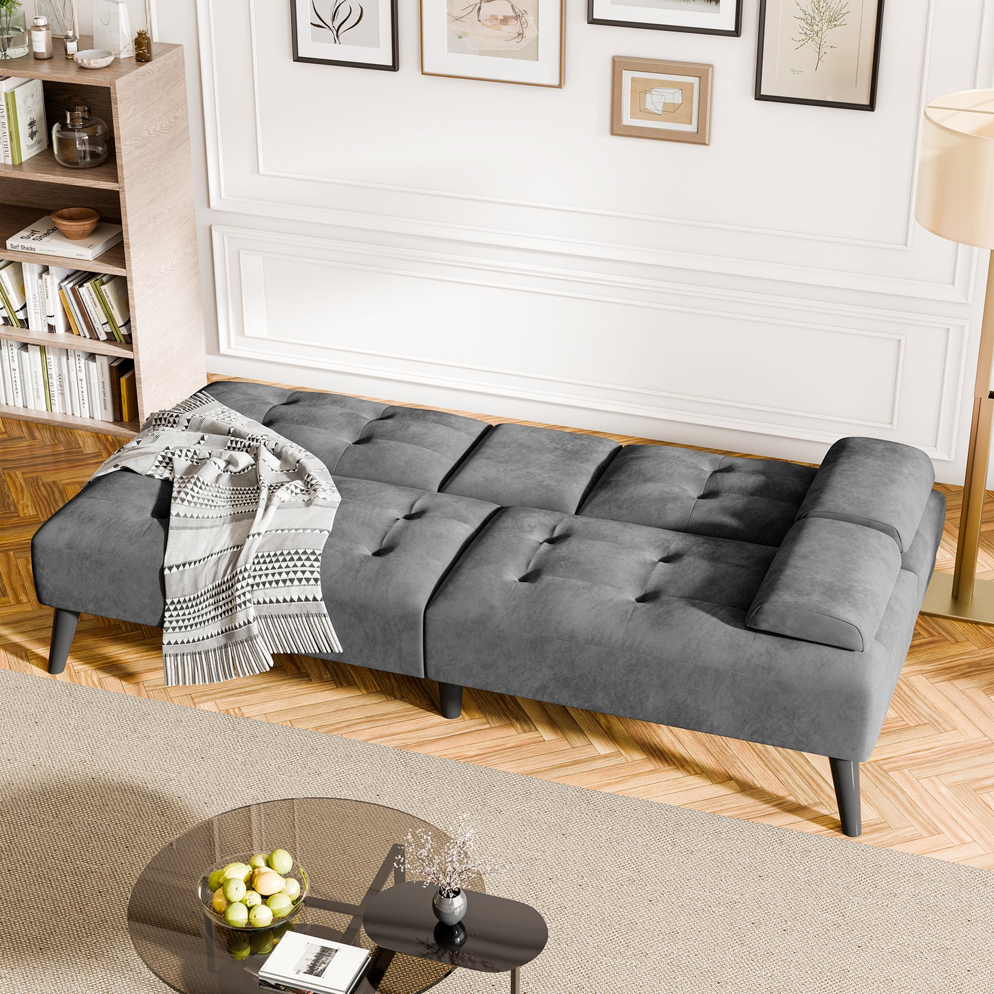 Walsunny Convertible Futon Sofa Bed, Foldable Futon Sleeper Sofa Bed with 2 Cup Holders, Folding Loveseat Recliner with 3-Angle Adjustment Modern Couch for Living Room, Small Space