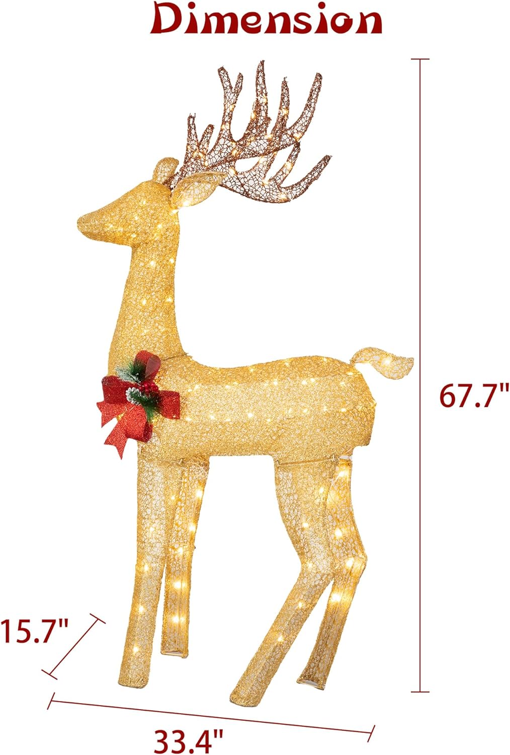 Walsunny  2-Piece Reindeer Christmas Decoration, 4FT Moose Family Outdoor Holiday Christmas Decor, Pre-Lit 170 LED Lights Deer
