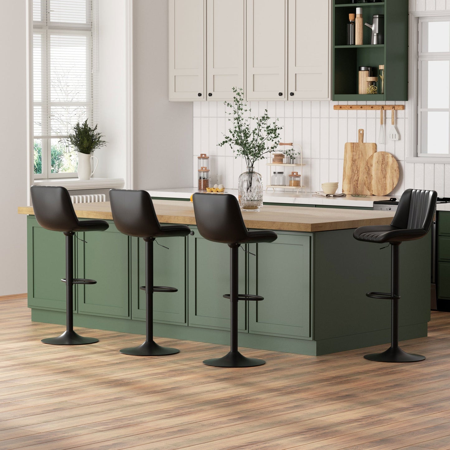 Walsunny Bar Stools Set of 2,Adjustable Leather Counter Height with High Backrest,Bar Chairs for Kitchen Island Dining,Room Bar