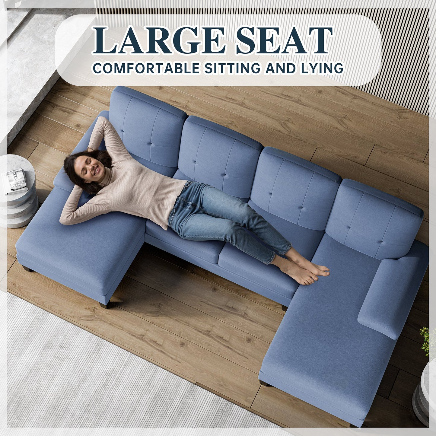WALSUNNY 106'' Sectional Sofa Couches #color_blue
