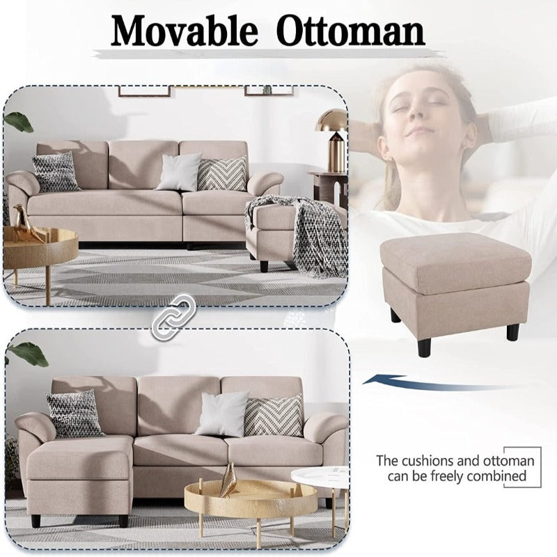 Walsunny 3 Seat L-Shaped Sectional Sofa With Movable Ottoman#color_khaki