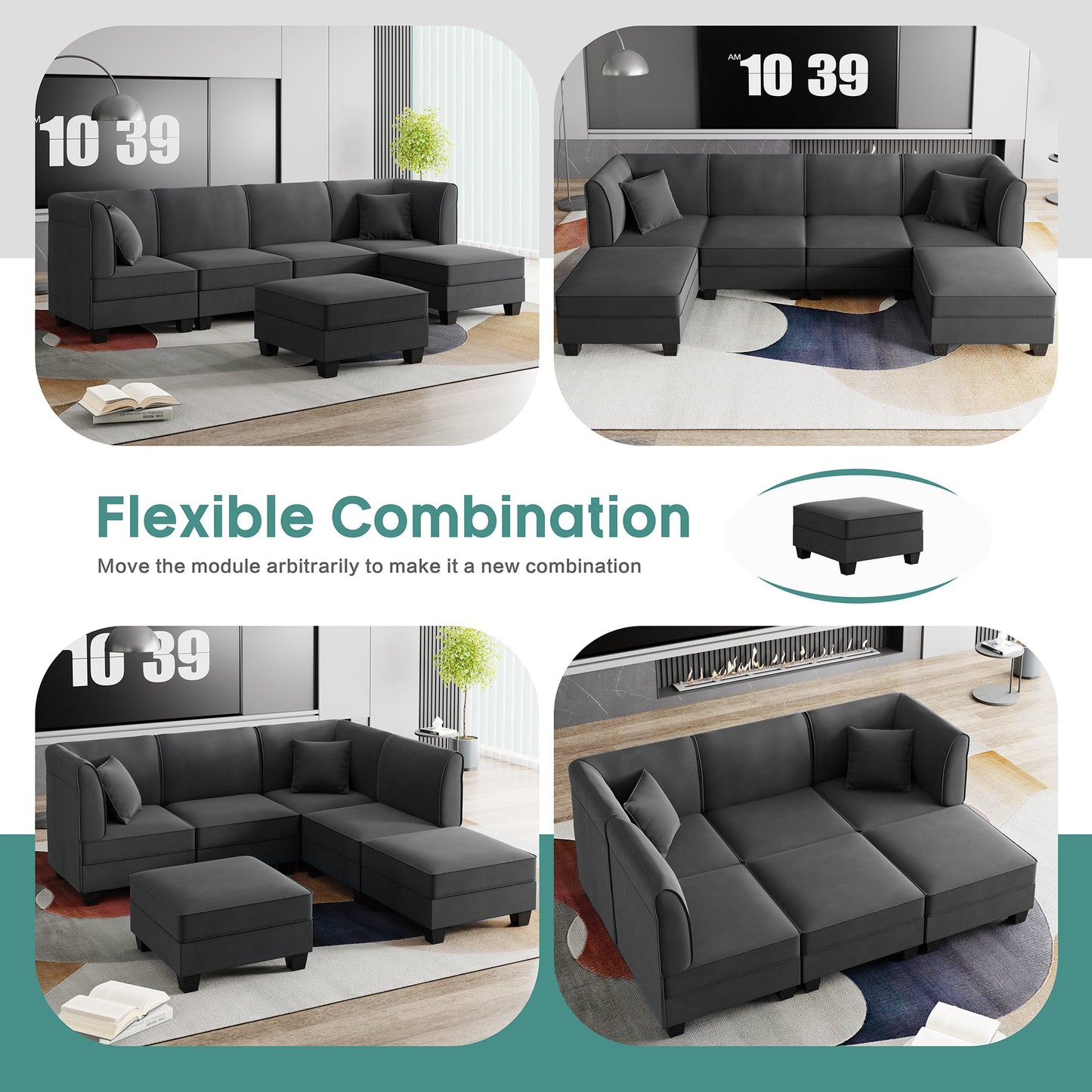 Walsunny U-Shape Convertible Sectional Sofa Couch with 6 Seats
