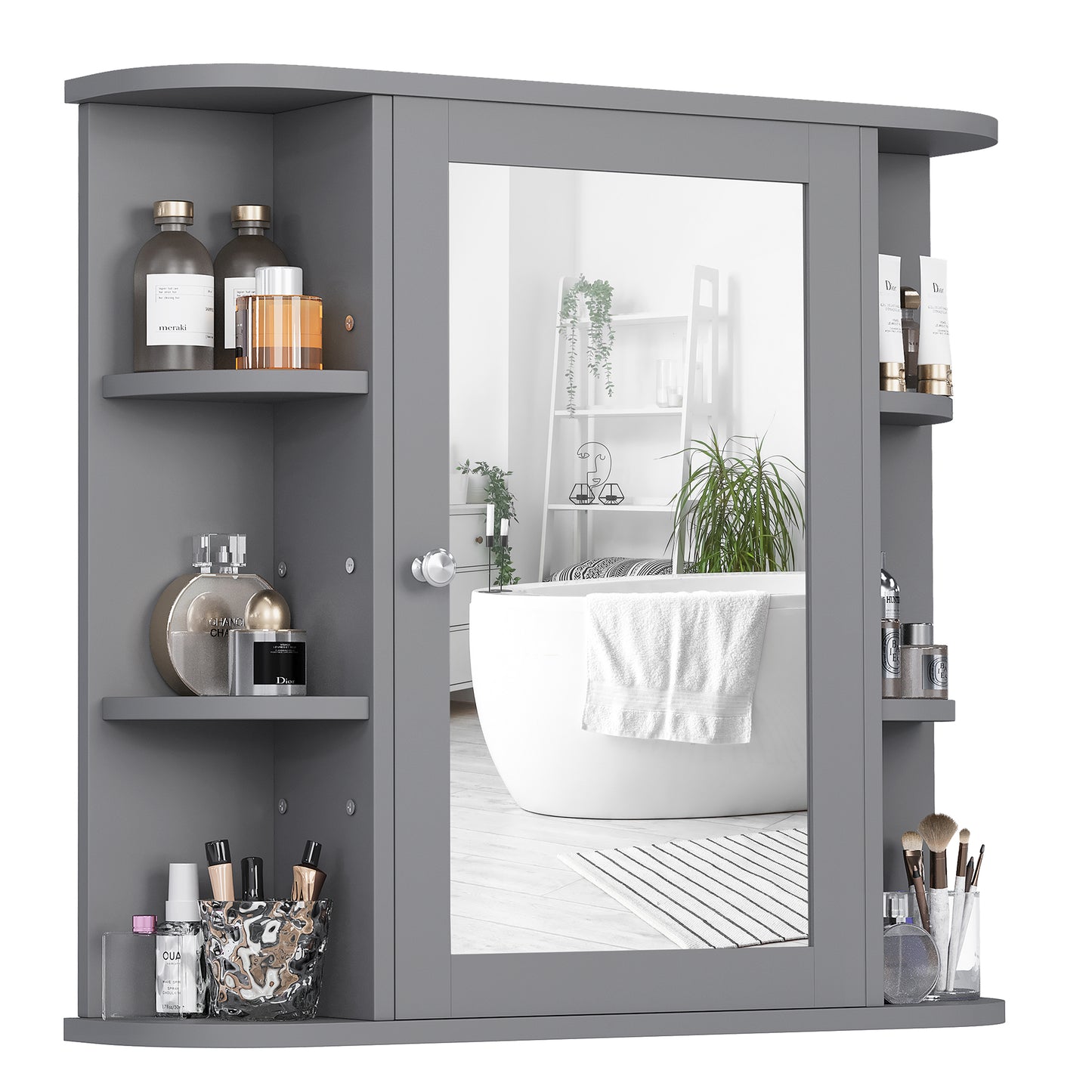 Walsunny Bathroom Medicine Cabinet, Wall-Mounted or Floor-Standing Storage Cabinet with Mirror Doors and Huge Space, Suitable for Kitchens, Dining Room