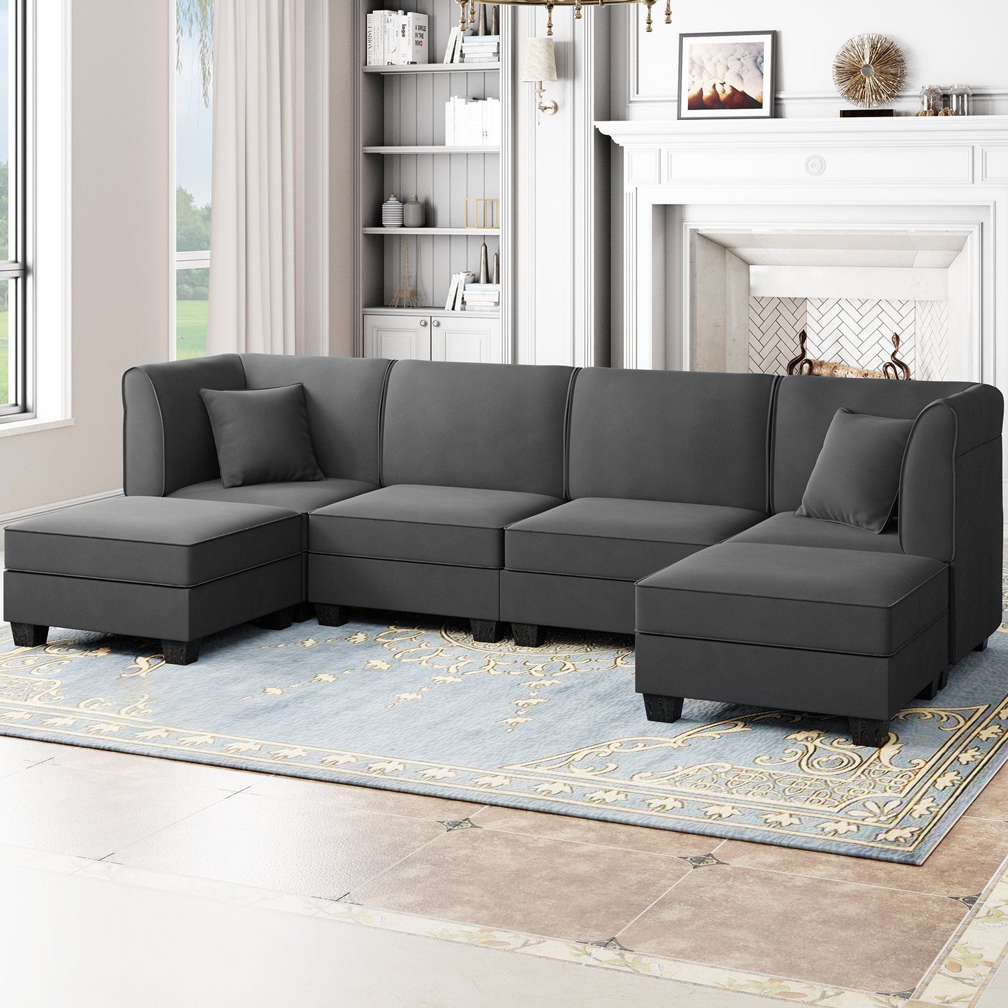 Walsunny U-Shape Convertible Sectional Sofa Couch with 6 Seats