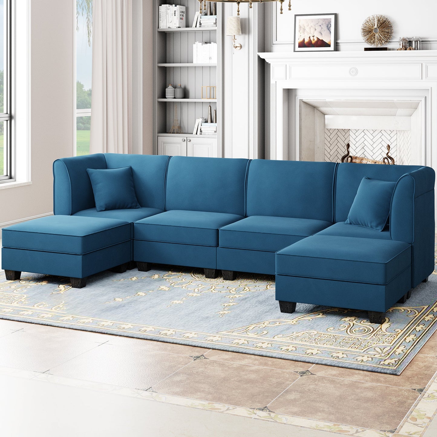 Walsunny U-Shape Convertible Sectional Sofa Couch with 6 Seats